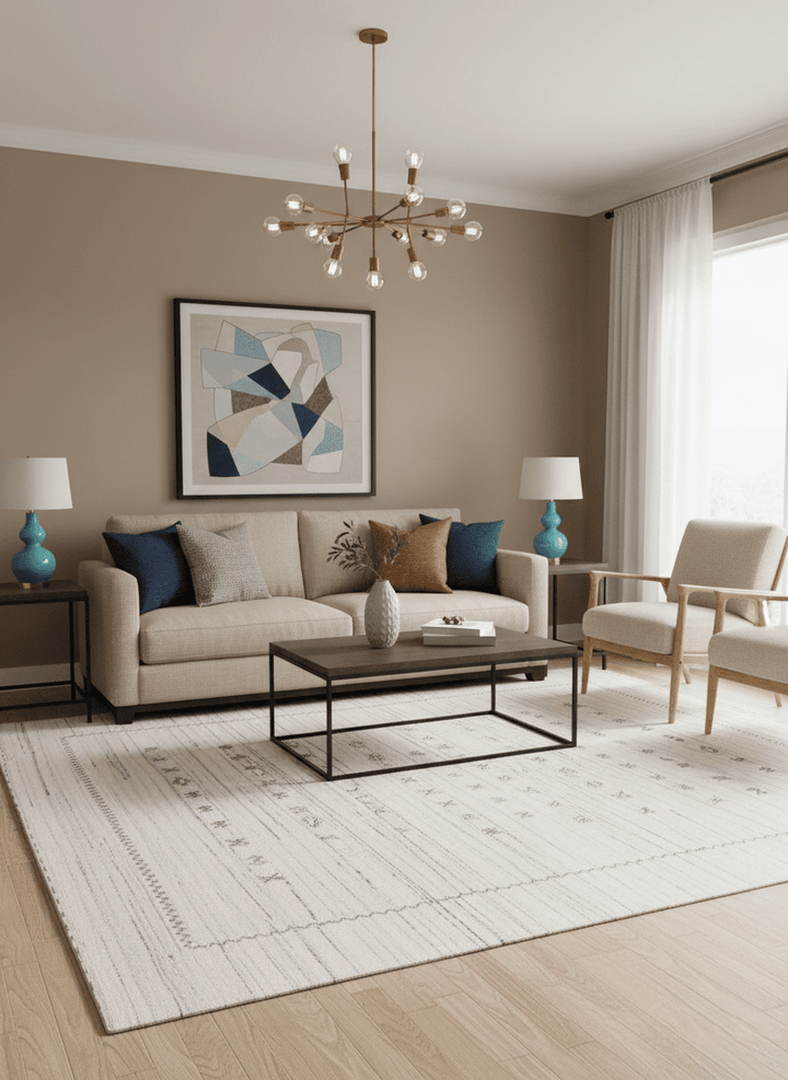 Ivory Modern Tribals Design Hand Loomed Wool Area Rug - The Rug Decor