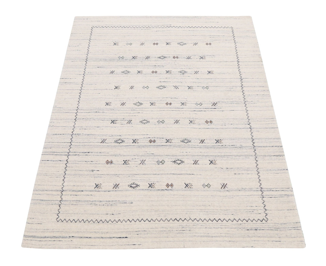Ivory Modern Tribals Design Hand Loomed Wool Area Rug - The Rug Decor