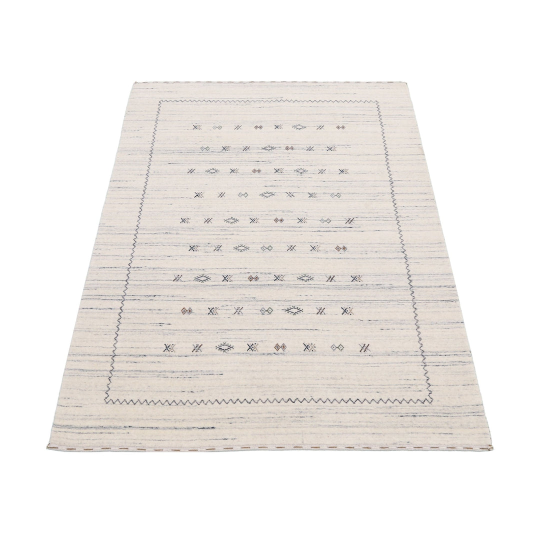 Ivory Modern Tribals Design Hand Loomed Wool Area Rug - The Rug Decor