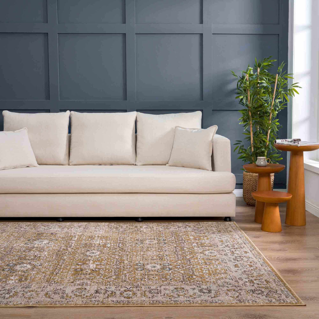 Ivory, Mustard and Charcoal Traditional Design Area Rug - The Rug Decor