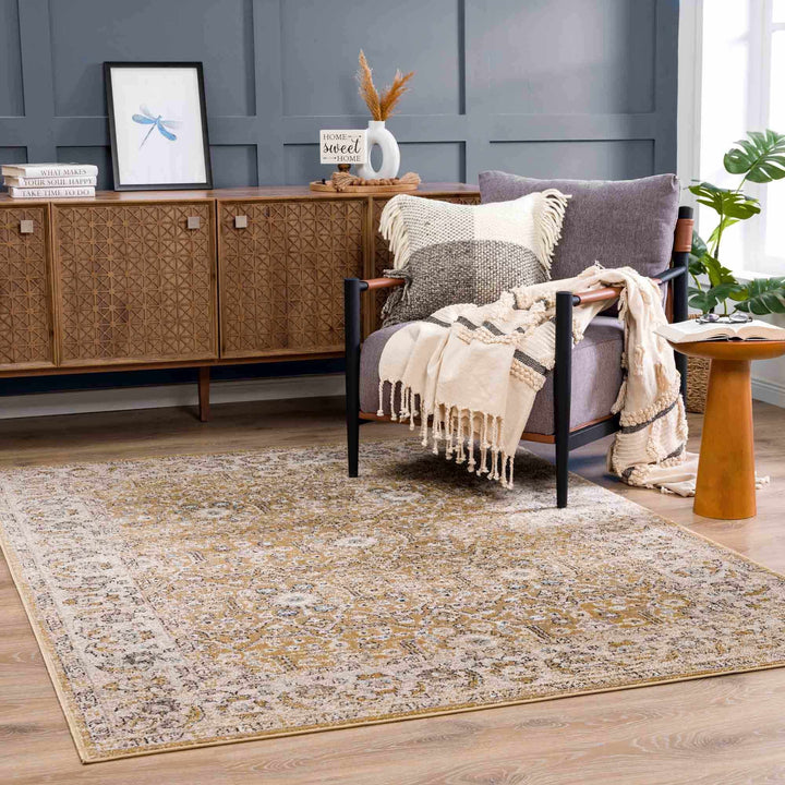 Ivory, Mustard and Charcoal Traditional Design Area Rug - The Rug Decor