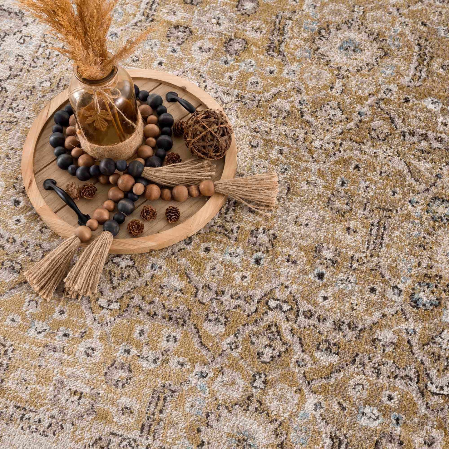 Ivory, Mustard and Charcoal Traditional Design Area Rug - The Rug Decor