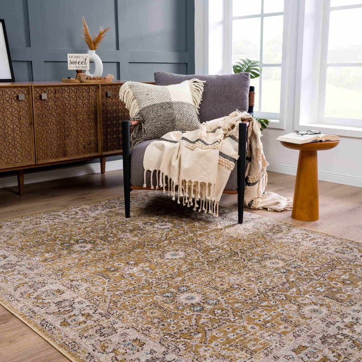 Ivory, Mustard and Charcoal Traditional Design Area Rug - The Rug Decor