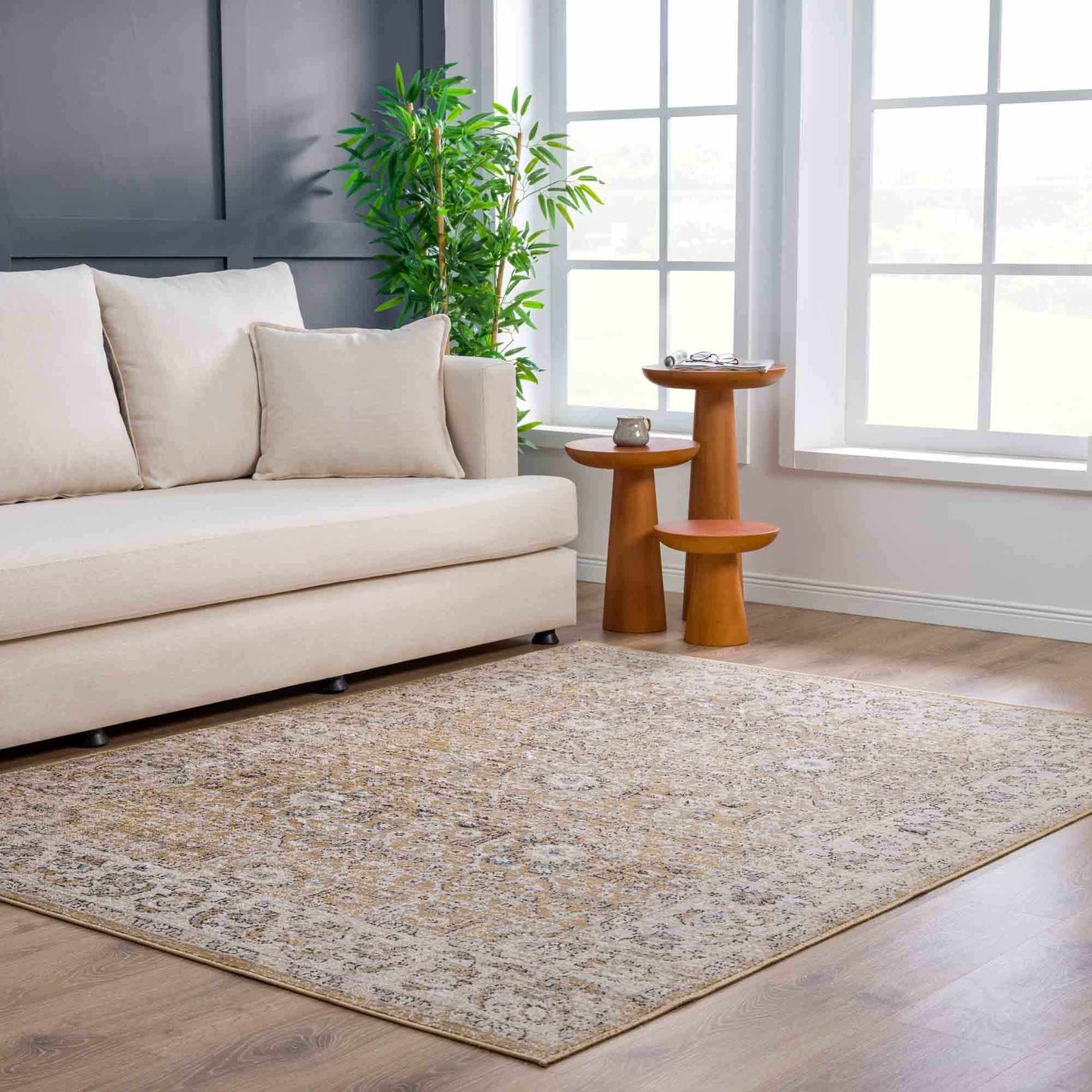 Ivory, Mustard and Charcoal Traditional Design Area Rug - The Rug Decor