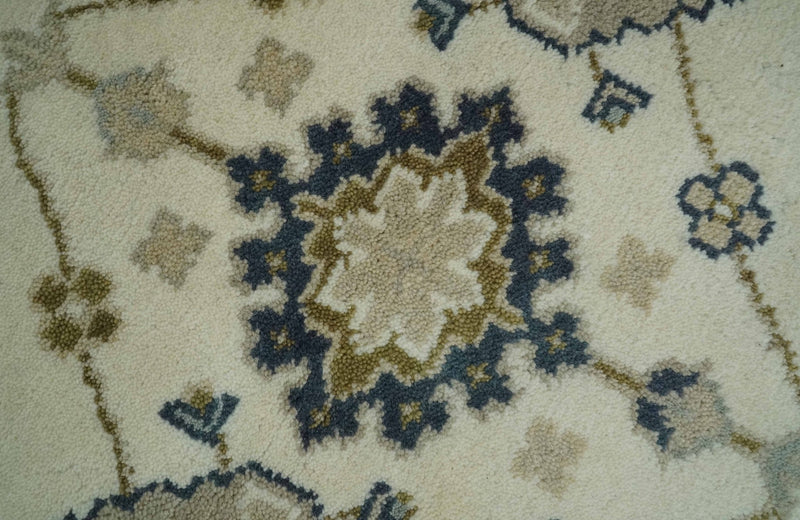 Ivory, Olive and Blue Hand Knotted Traditional Oriental Oushak 6x9 wool rug - The Rug Decor