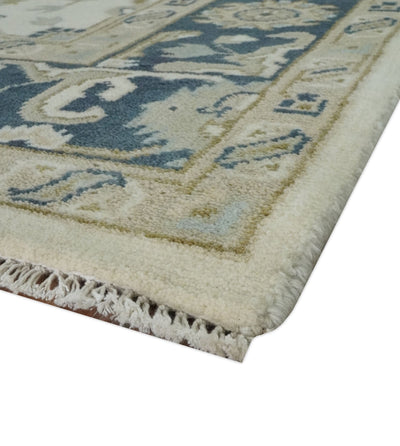 Ivory, Olive and Blue Hand Knotted Traditional Oriental Oushak 6x9 wool rug - The Rug Decor