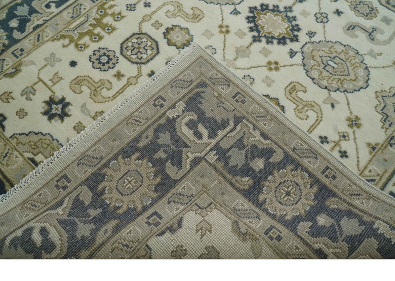 Ivory, Olive and Blue Hand Knotted Traditional Oriental Oushak 6x9 wool rug - The Rug Decor