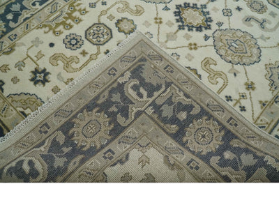 Ivory, Olive and Blue Hand Knotted Traditional Oriental Oushak Custom Made wool rug - The Rug Decor