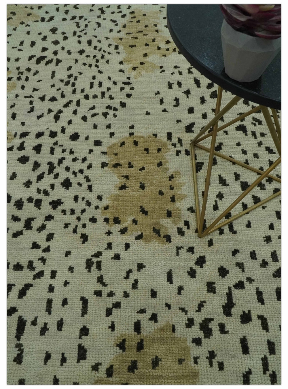 Ivory, Olive and Charcoal Leopard Design Hand Knotted Multi Size wool area rug - The Rug Decor