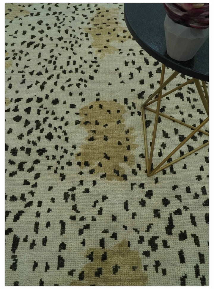 Ivory, Olive and Charcoal Leopard Design Hand Knotted Multi Size wool area rug - The Rug Decor