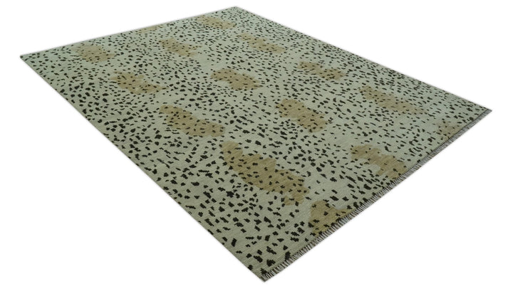 Ivory, Olive and Charcoal Leopard Design Hand Knotted Multi Size wool area rug - The Rug Decor