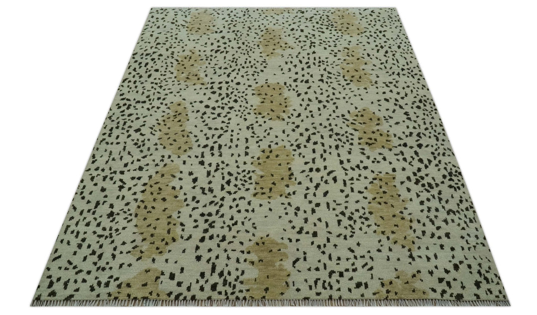 Ivory, Olive and Charcoal Leopard Design Hand Knotted Multi Size wool area rug - The Rug Decor