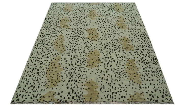 Ivory, Olive and Charcoal Leopard Design Hand Knotted Multi Size wool area rug - The Rug Decor