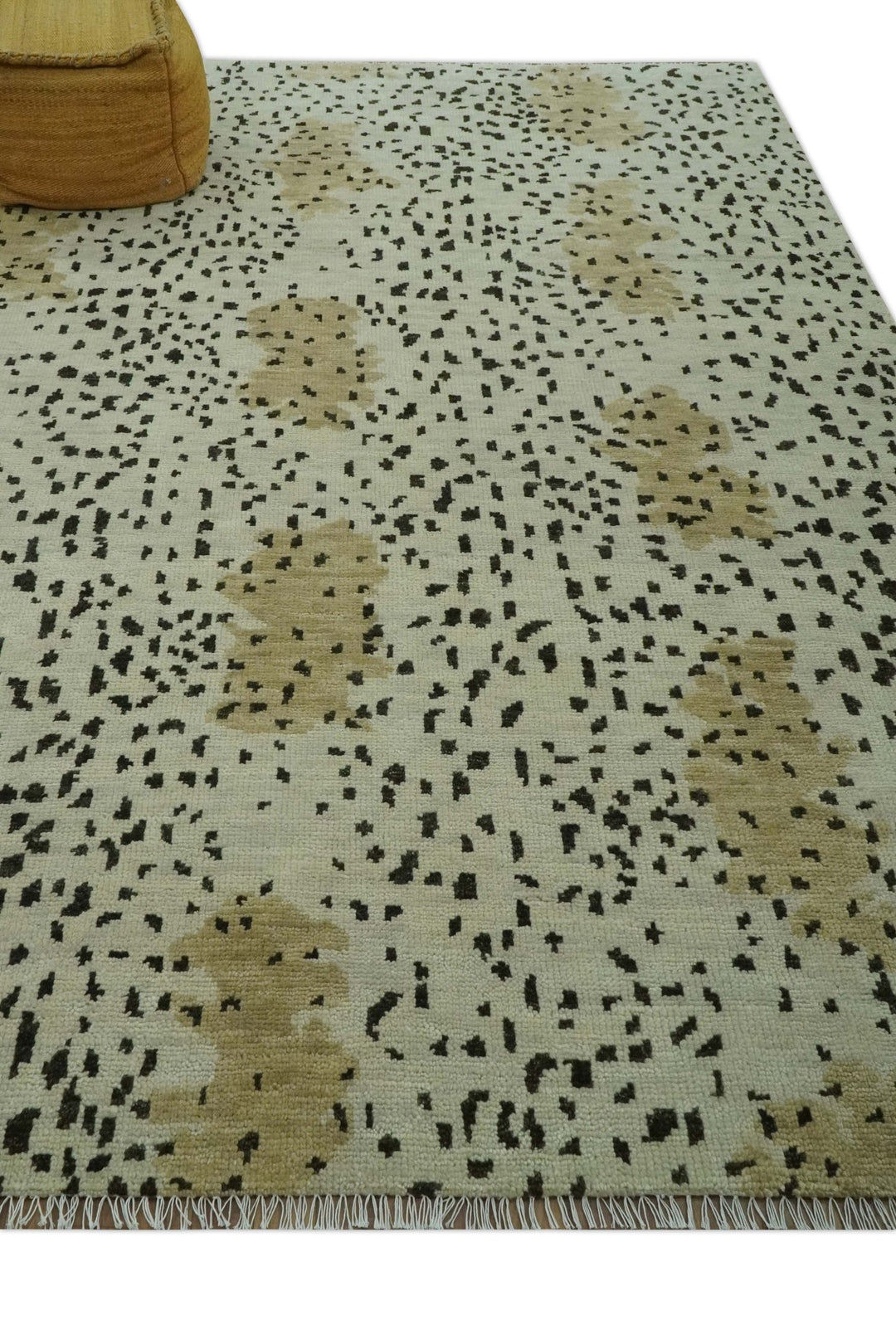 Ivory, Olive and Charcoal Leopard Design Hand Knotted Multi Size wool area rug - The Rug Decor