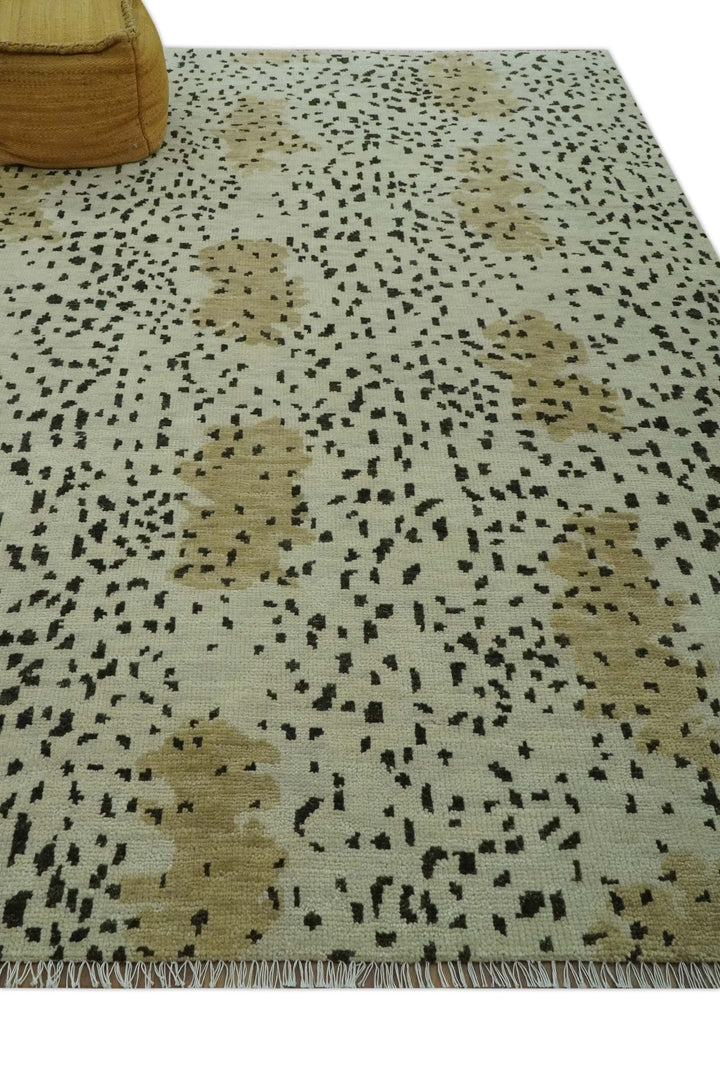 Ivory, Olive and Charcoal Leopard Design Hand Knotted Multi Size wool area rug - The Rug Decor