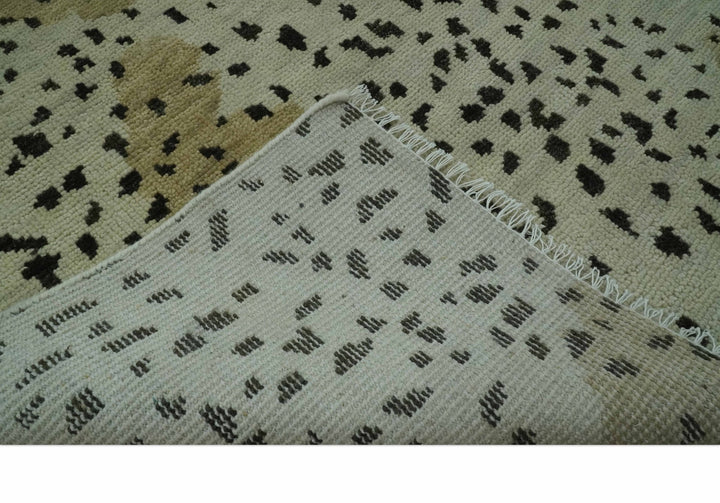 Ivory, Olive and Charcoal Leopard Design Hand Knotted Multi Size wool area rug - The Rug Decor