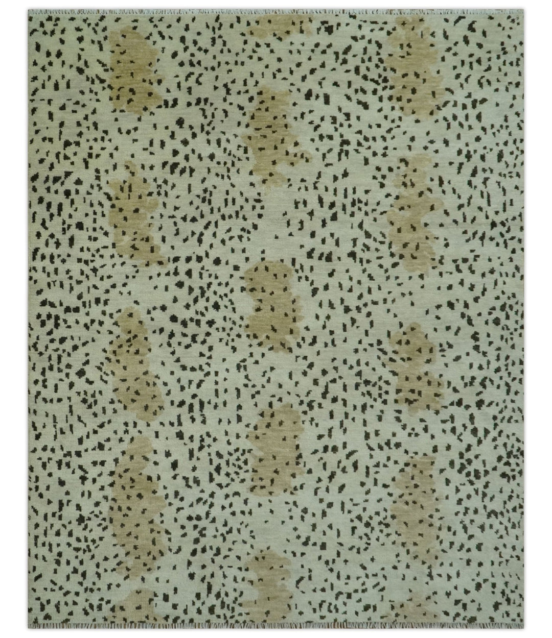 Ivory, Olive and Charcoal Leopard Design Hand Knotted Multi Size wool area rug - The Rug Decor