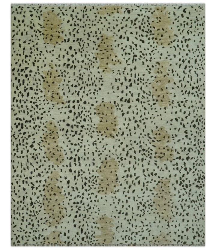 Ivory, Olive and Charcoal Leopard Design Hand Knotted Multi Size wool area rug - The Rug Decor