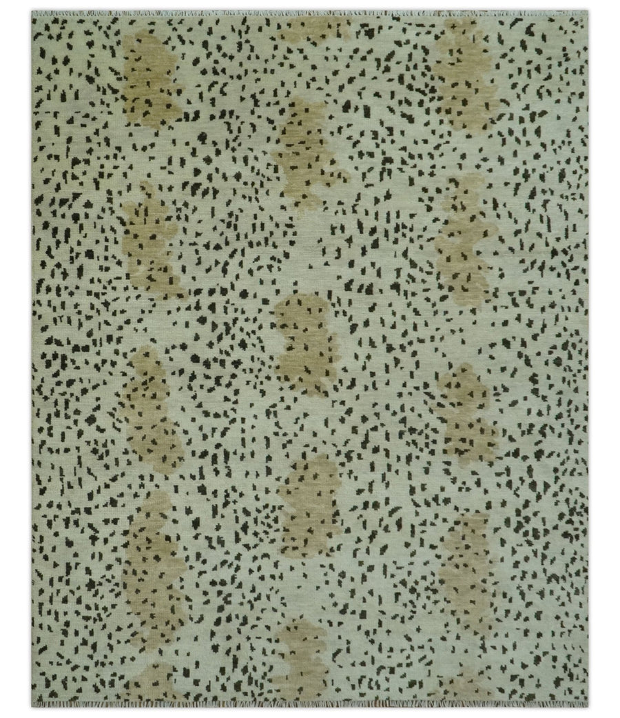 Ivory, Olive and Charcoal Leopard Design Hand Knotted Multi Size wool area rug - The Rug Decor
