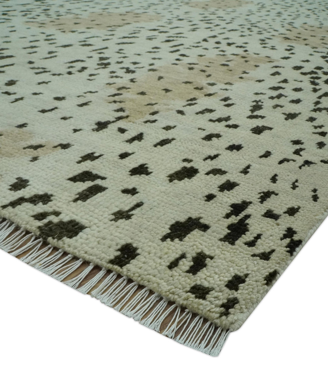 Ivory, Olive and Charcoal Leopard Design Hand Knotted Multi Size wool area rug - The Rug Decor