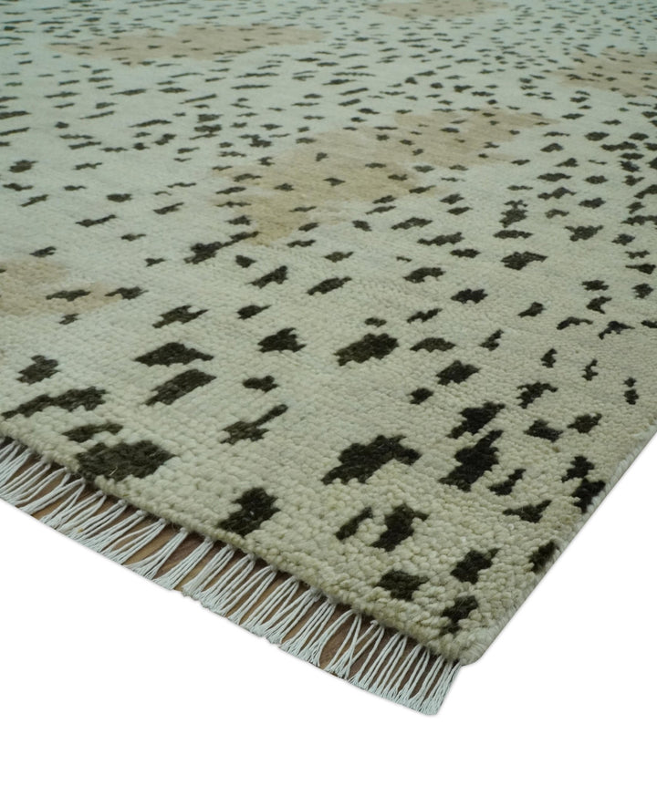 Ivory, Olive and Charcoal Leopard Design Hand Knotted Multi Size wool area rug - The Rug Decor