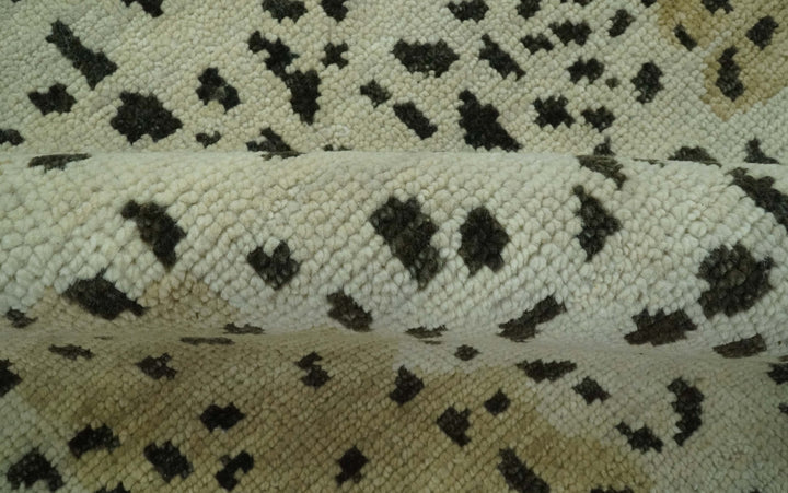 Ivory, Olive and Charcoal Leopard Design Hand Knotted Multi Size wool area rug - The Rug Decor