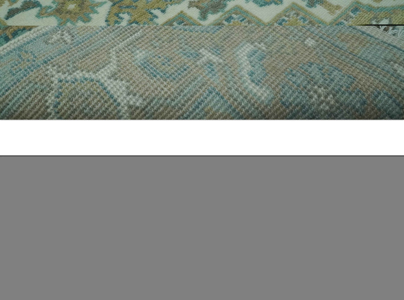 Ivory, Olive and Teal Hand Knotted Traditional Heriz 8x10 wool area rug - The Rug Decor