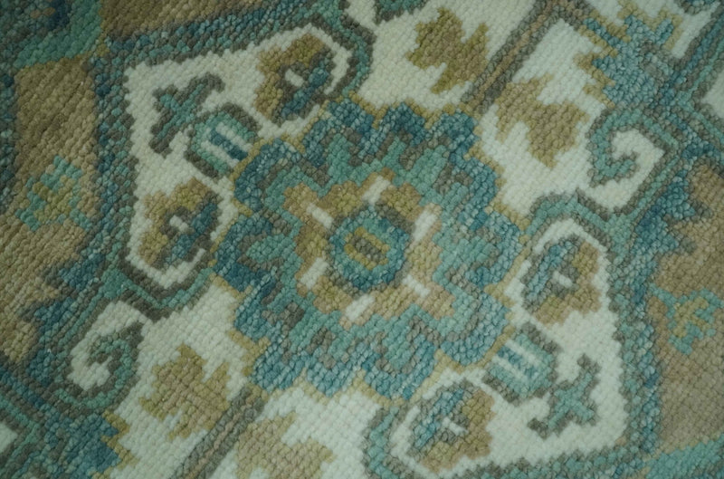 Ivory, Olive and Teal Hand Knotted Traditional Heriz 8x10 wool area rug - The Rug Decor