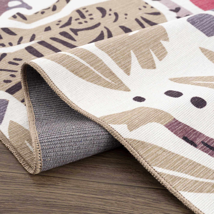 Ivory, Pink, Beige and Tan Beautiful Animal Printed Washable Kids Rug - The Rug Decor