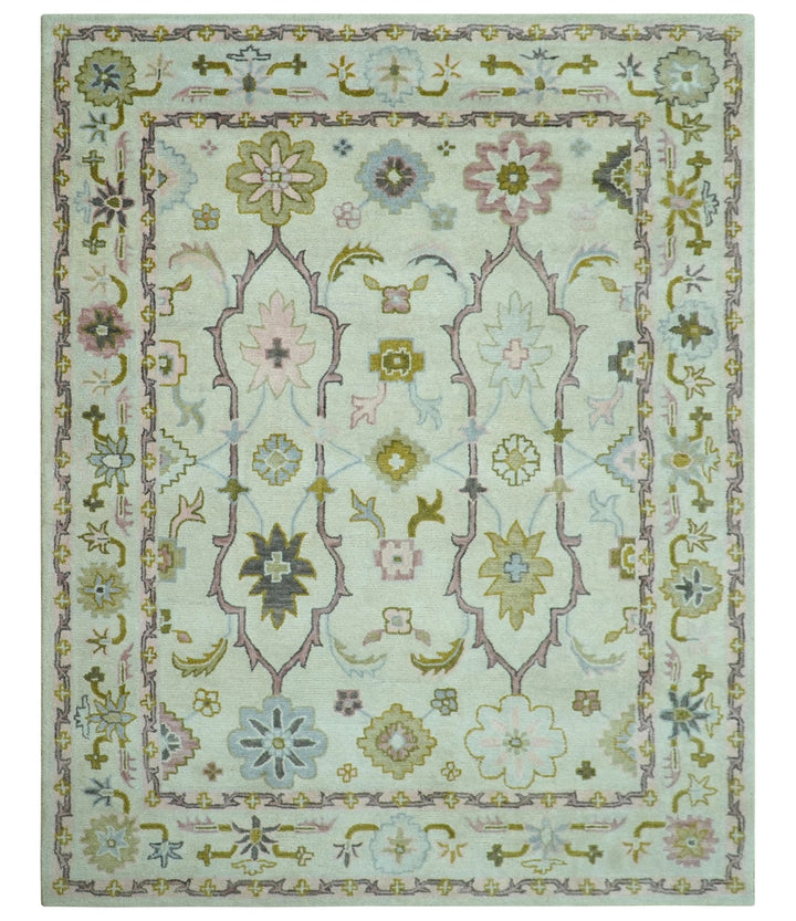 Ivory, Purple and Olive Floral Oushak Hand Tufted Custom Made wool rug - The Rug Decor