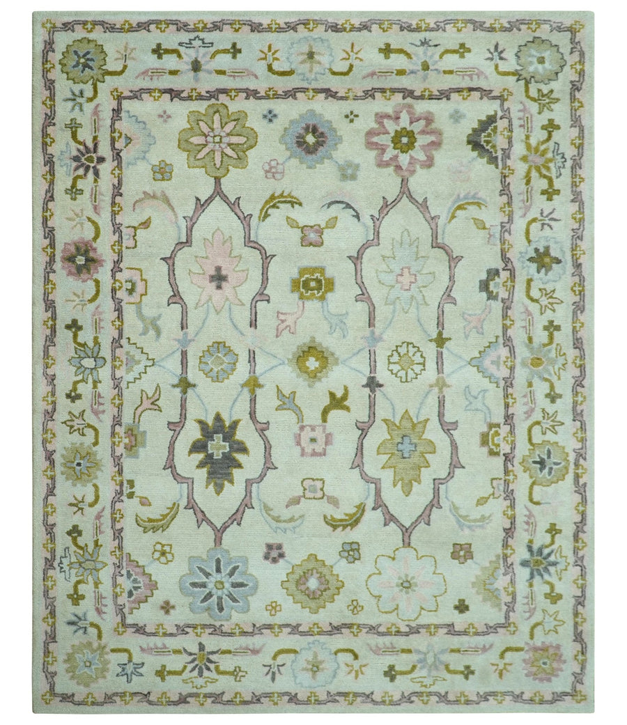 Ivory, Purple and Olive Floral Oushak Hand Tufted Custom Made wool rug - The Rug Decor