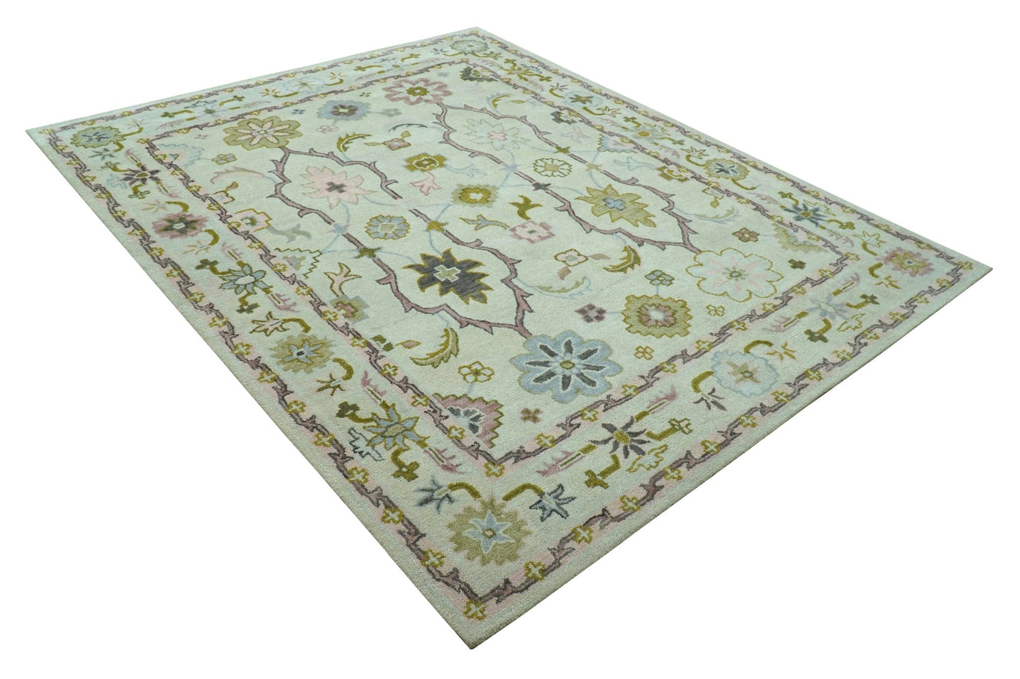 Ivory, Purple and Olive Floral Oushak Hand Tufted Custom Made wool rug - The Rug Decor