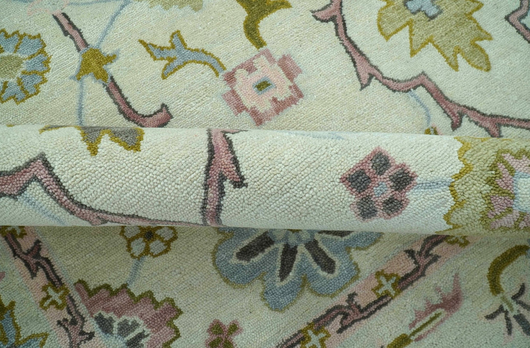 Ivory, Purple and Olive Floral Oushak Hand Tufted Custom Made wool rug - The Rug Decor
