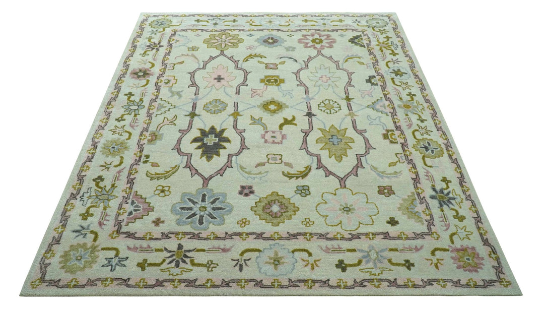 Ivory, Purple and Olive Floral Oushak Hand Tufted Custom Made wool rug - The Rug Decor
