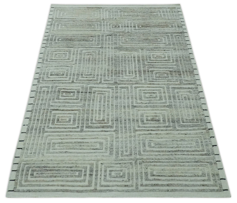 Ivory, Silver and Charcoal Modern Geometrical Puzzle Design hand knotted Custom Made wool Area Rug - The Rug Decor