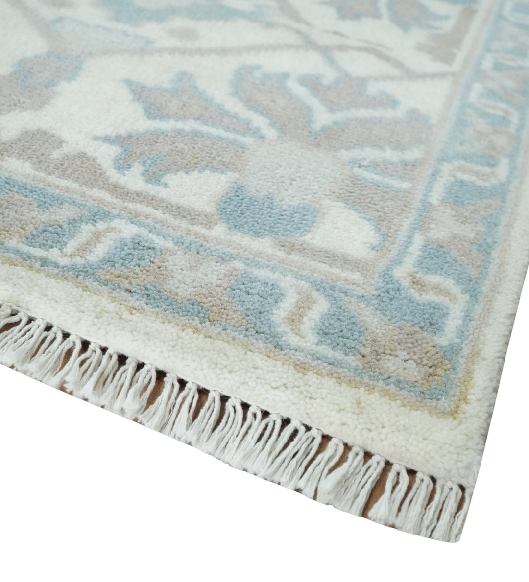Ivory, Teal and Brown 8x10 Hand knotted Traditional oriental oushak wool area rug - The Rug Decor