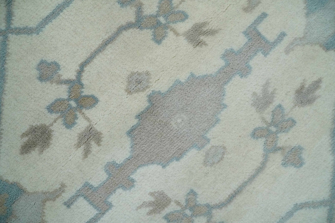 Ivory, Teal and Brown 8x10 Hand knotted Traditional oriental oushak wool area rug - The Rug Decor