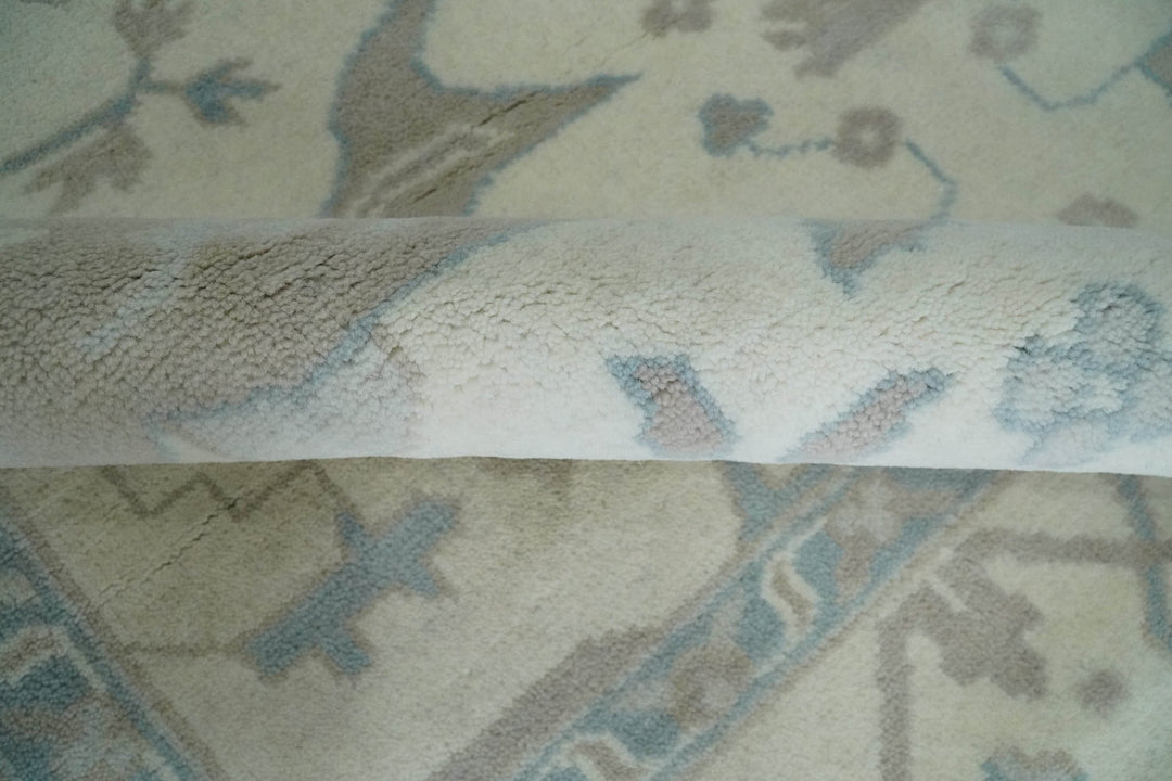 Ivory, Teal and Brown 8x10 Hand knotted Traditional oriental oushak wool area rug - The Rug Decor