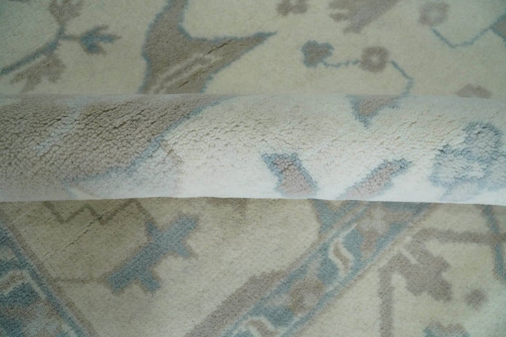 Ivory, Teal and Brown 8x10 Hand knotted Traditional oriental oushak wool area rug - The Rug Decor