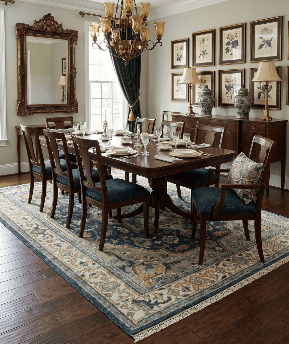 Ivory, Teal, and silver Hand Knotted Traditional Medallion Multi size wool Area Rug - The Rug Decor