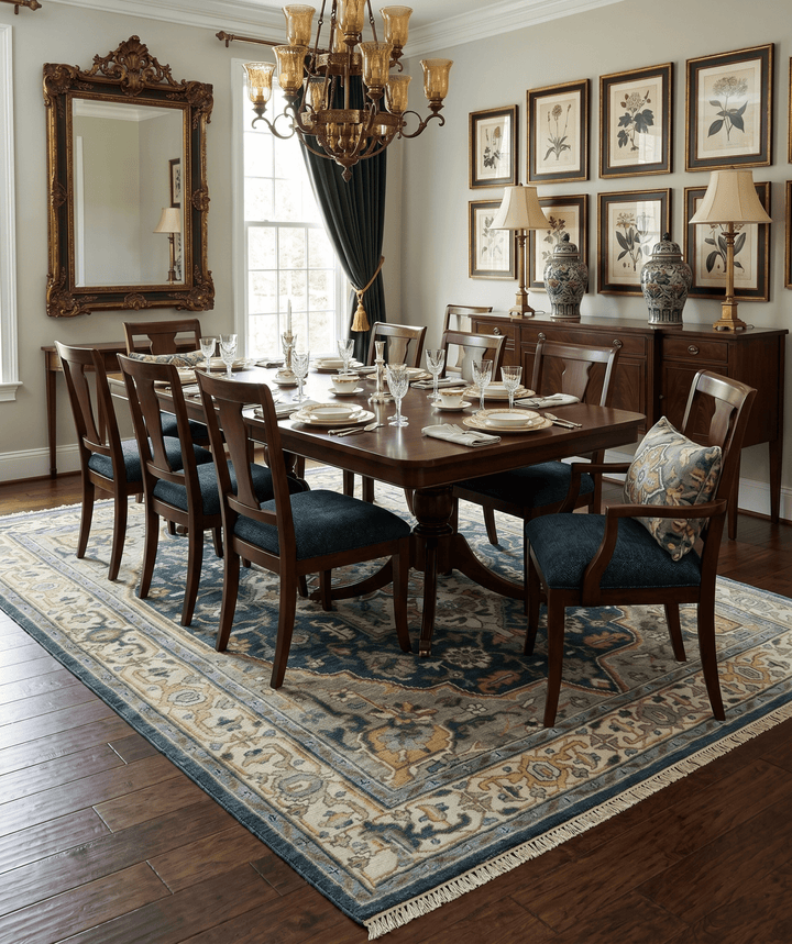 Ivory, Teal, and silver Hand Knotted Traditional Medallion Multi size wool Area Rug - The Rug Decor