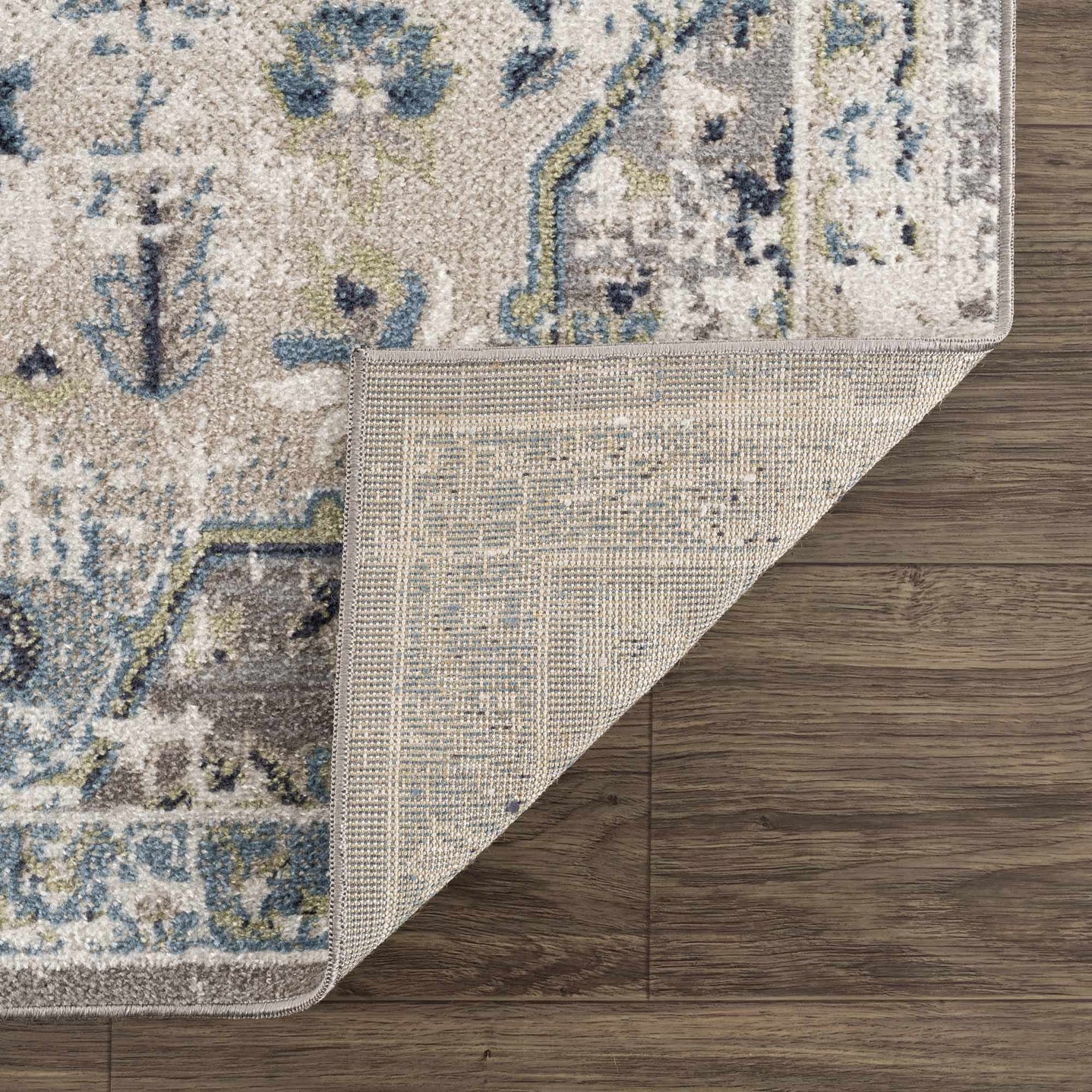 Ivory, Teal, Gray and Charcoal Traditional Transitional Design Washable Area Rug - The Rug Decor