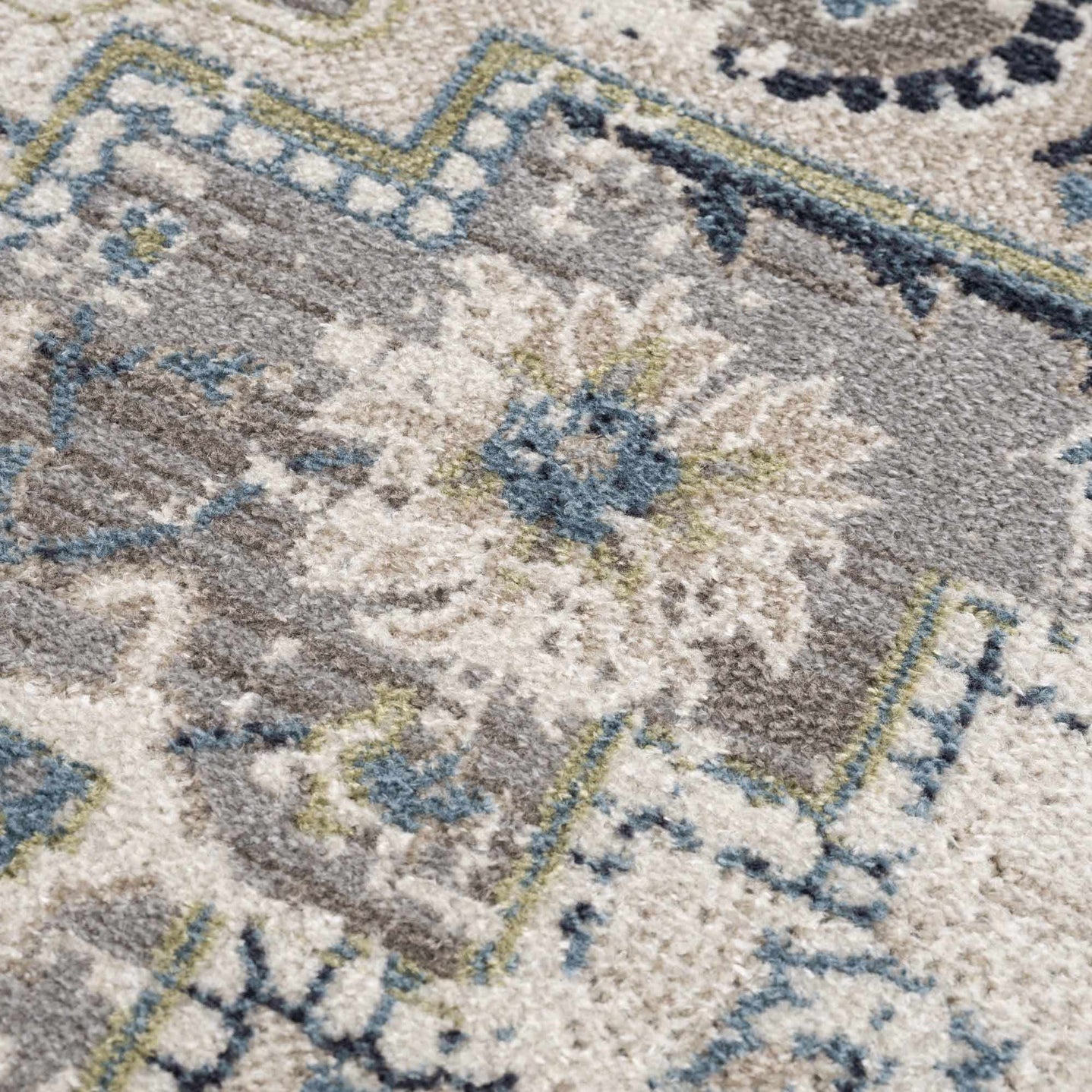 Ivory, Teal, Gray and Charcoal Traditional Transitional Design Washable Area Rug - The Rug Decor