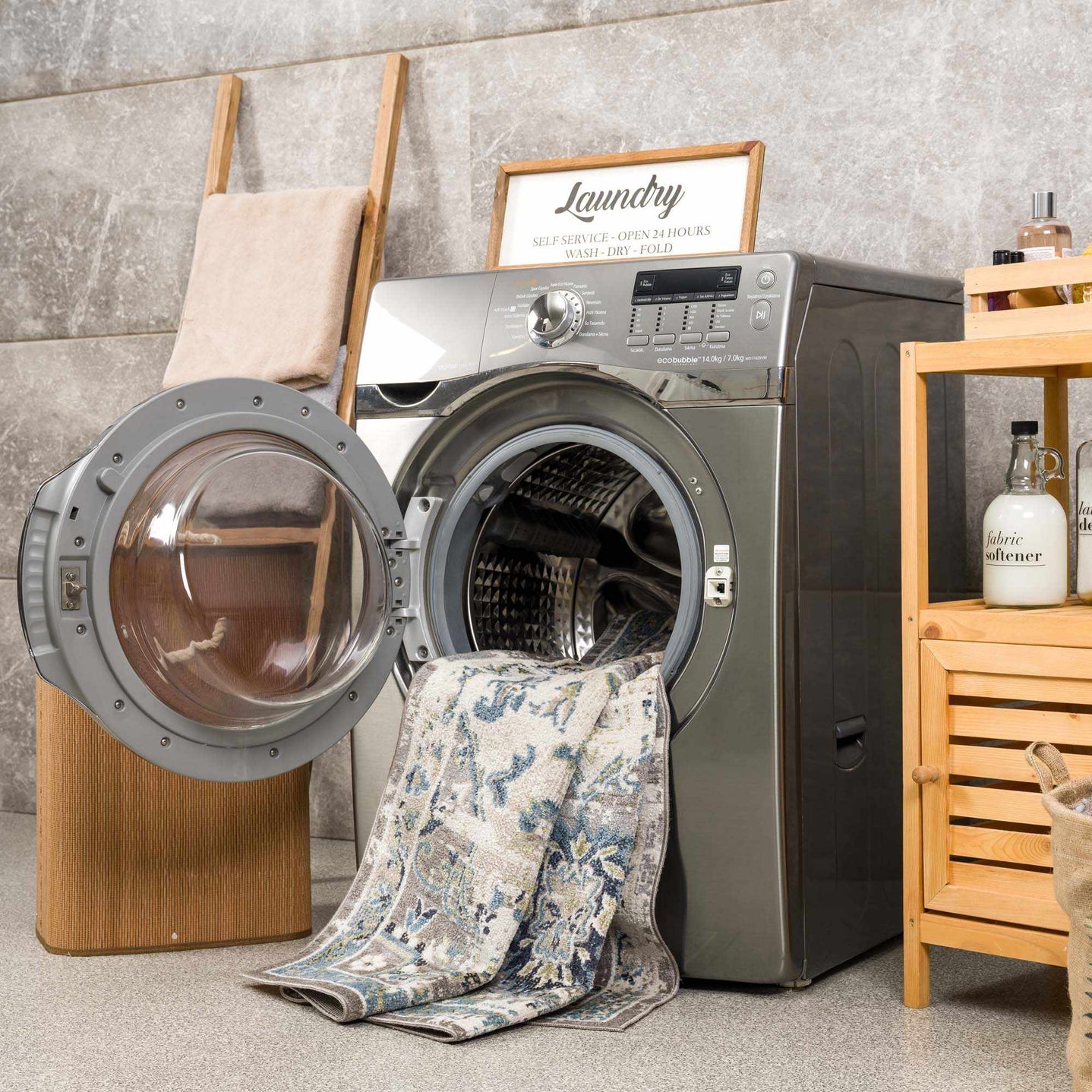 Ivory, Teal, Gray and Charcoal Traditional Transitional Design Washable Area Rug - The Rug Decor