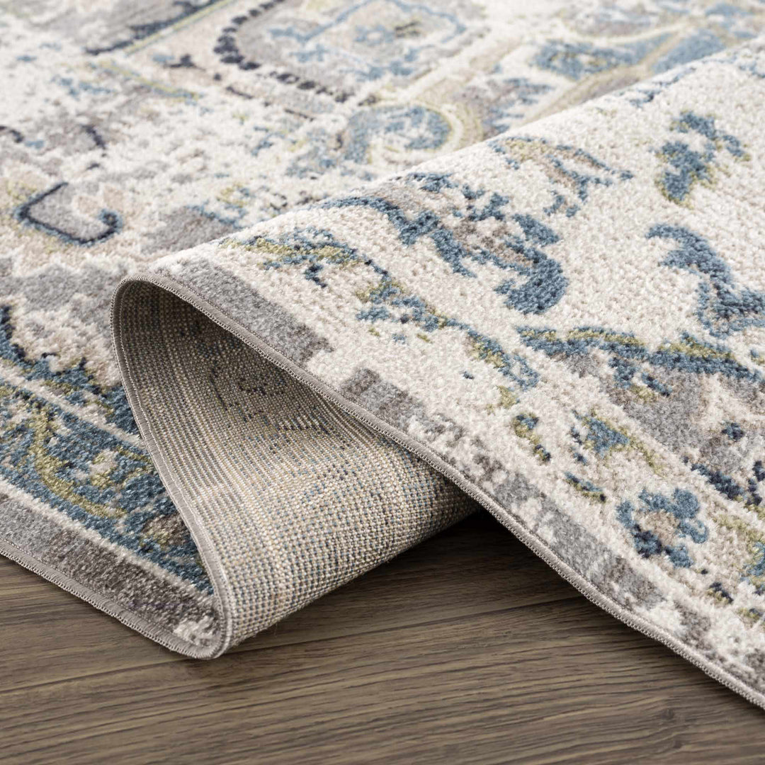 Ivory, Teal, Gray and Charcoal Traditional Transitional Design Washable Area Rug - The Rug Decor