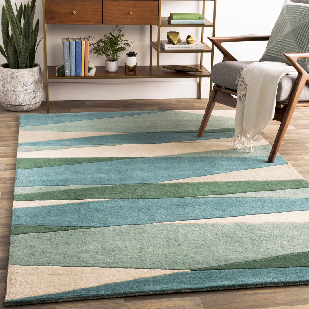 Jarratt Contemporary Abstract Blue And Green Wool Rug - The Rug Decor