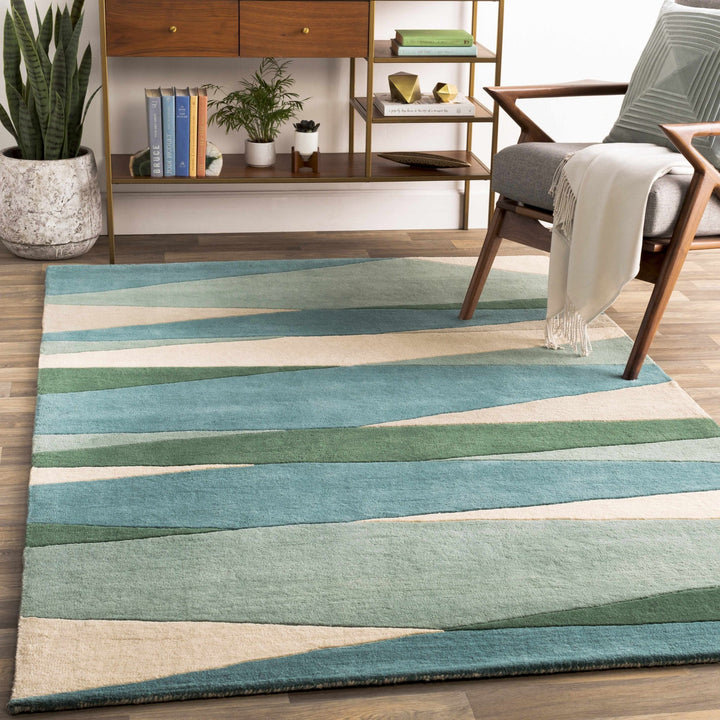 Jarratt Contemporary Abstract Blue And Green Wool Rug - The Rug Decor