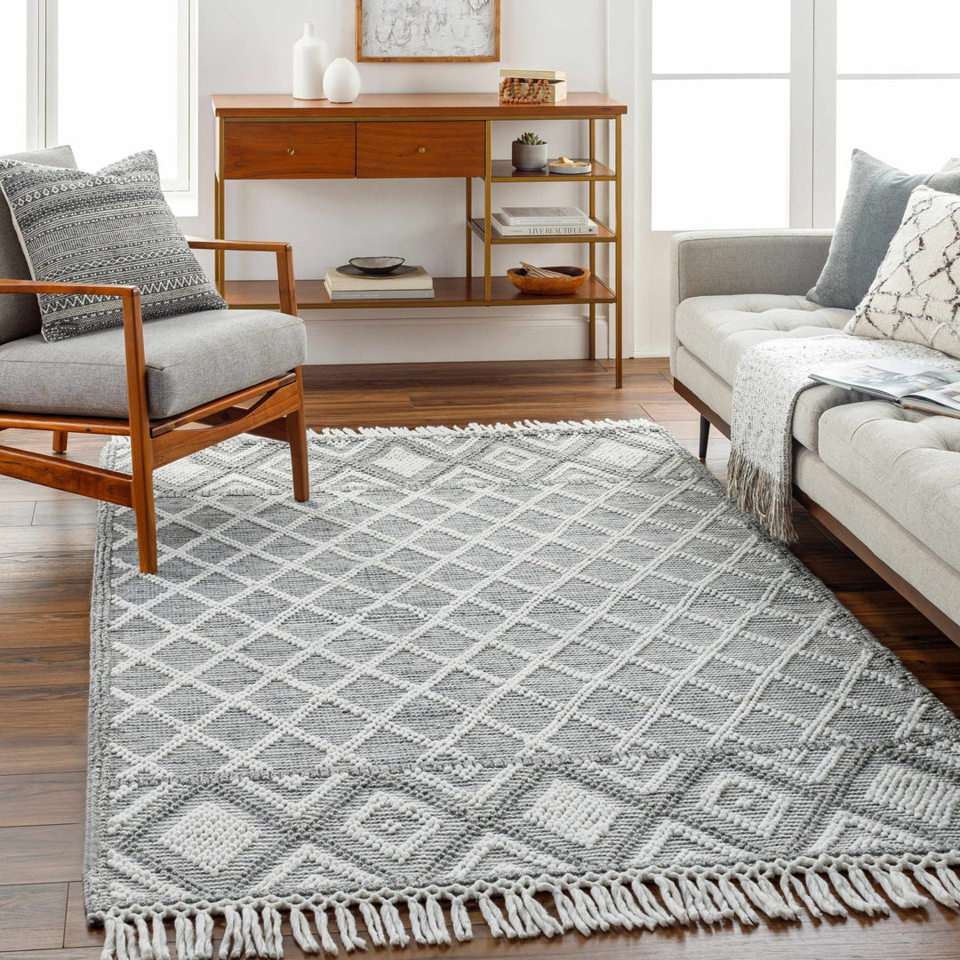 Jaya Modern Geometrical Ivory And Gray Hand Woven Area Rug - The Rug Decor