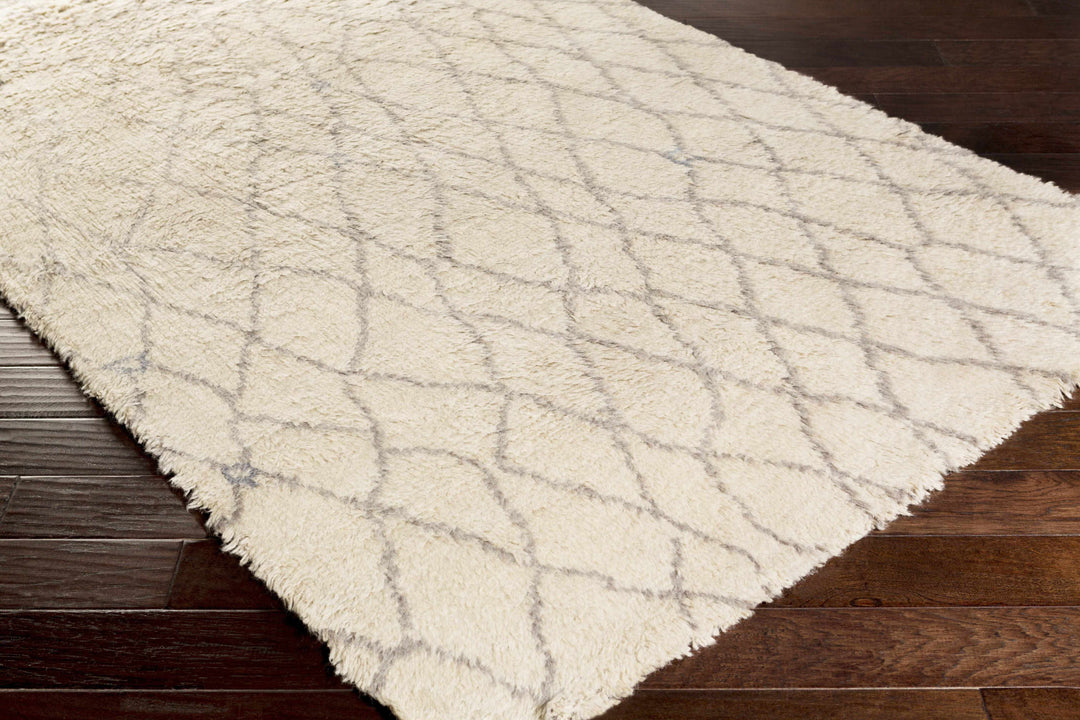 Jeddo Contemporary Abstract Ivory And Gray Hand Knotted Area Rug