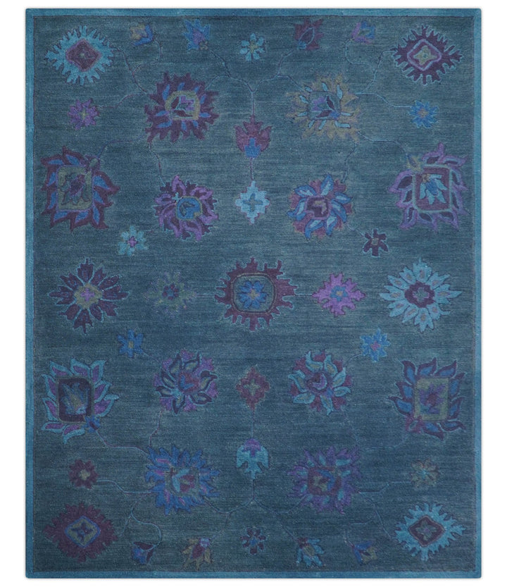 Jewel Custom Made Traditional Overdyed Blue Hand Tufted Wool Rug - The Rug Decor